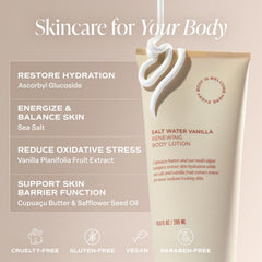 Saltair Body Lotion Salt Water Vanilla scent evokes coastal freshness.
