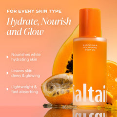 Saltair Exotic Pulp Body Oil warmed in palms for smooth, quick absorption.