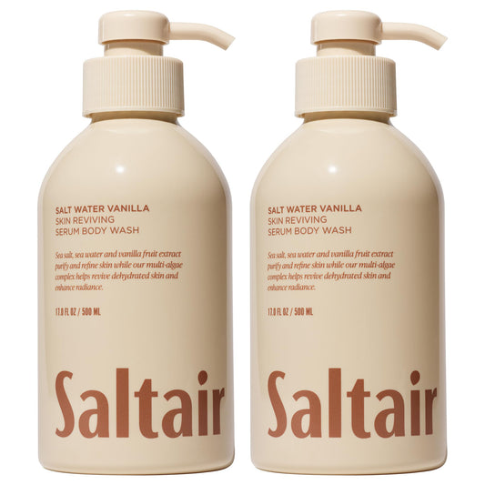 Saltair Salt Water Vanilla bottle front showing rich foam and hydrating cleanse