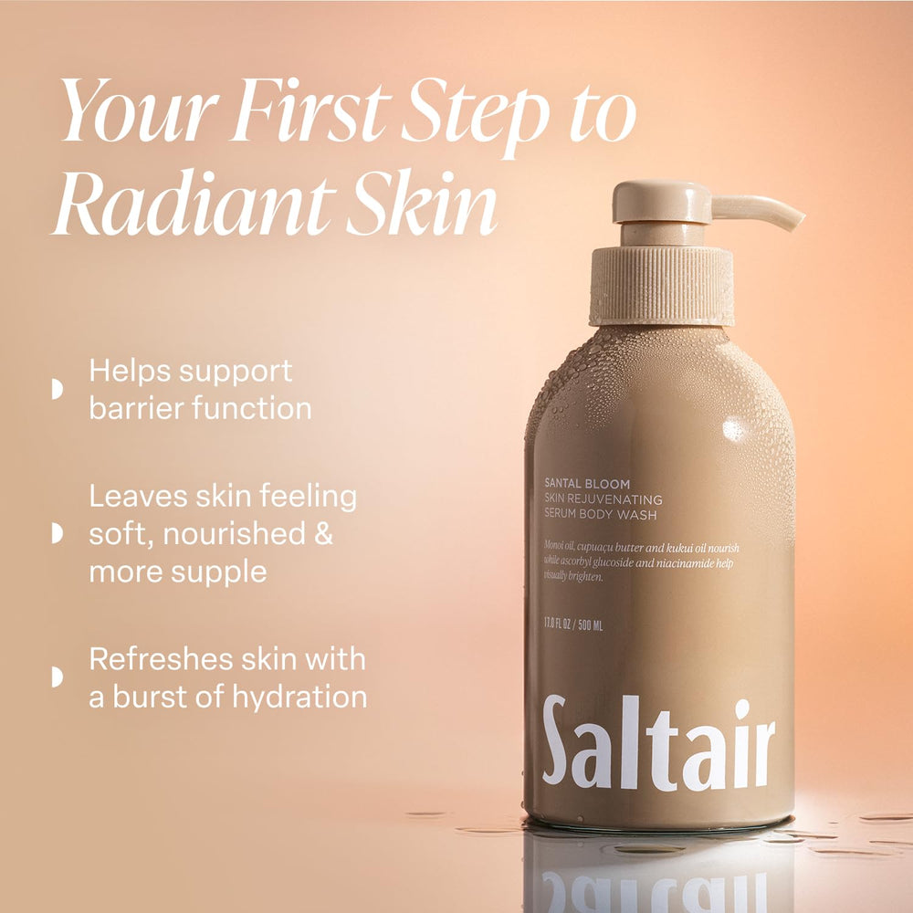 Saltair Body Wash Signature Pink Beach pump bottle evokes island mood and gentle cleansing.