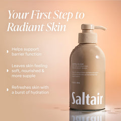 Saltair Body Wash Signature Pink Beach pump bottle evokes island mood and gentle cleansing.