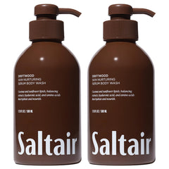 Saltair Driftwood bottle pump front view highlights hydrating cleanser.