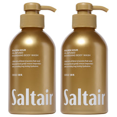 Saltair Golden Hour bottle-pump close-up showing hydrating cleanse for smooth skin