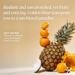 Saltair Golden Hour fragrance close-up with tropical notes of sunflower, pineapple, coconut