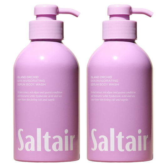 Saltair Island Orchid body wash bottle with pump for easy, hydrating cleansing.