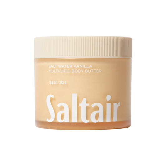 Saltair Multi-Lipid Body Butter jar closeup shows rich hydration for dry skin.