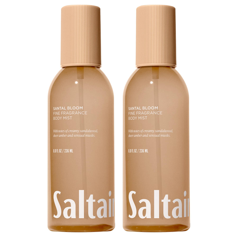 Saltair Santal Bloom two-pack bottles on white background, long-lasting fragrance option for daily wear.