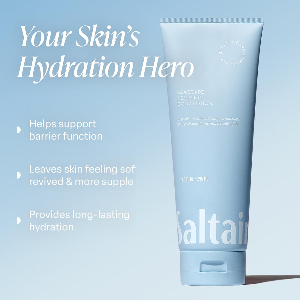 Saltair Seascape Lotion tubes back view highlights easy, mess-free application.