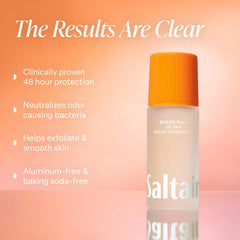 Saltair serum deodorant roller closeup shows a smooth glide.