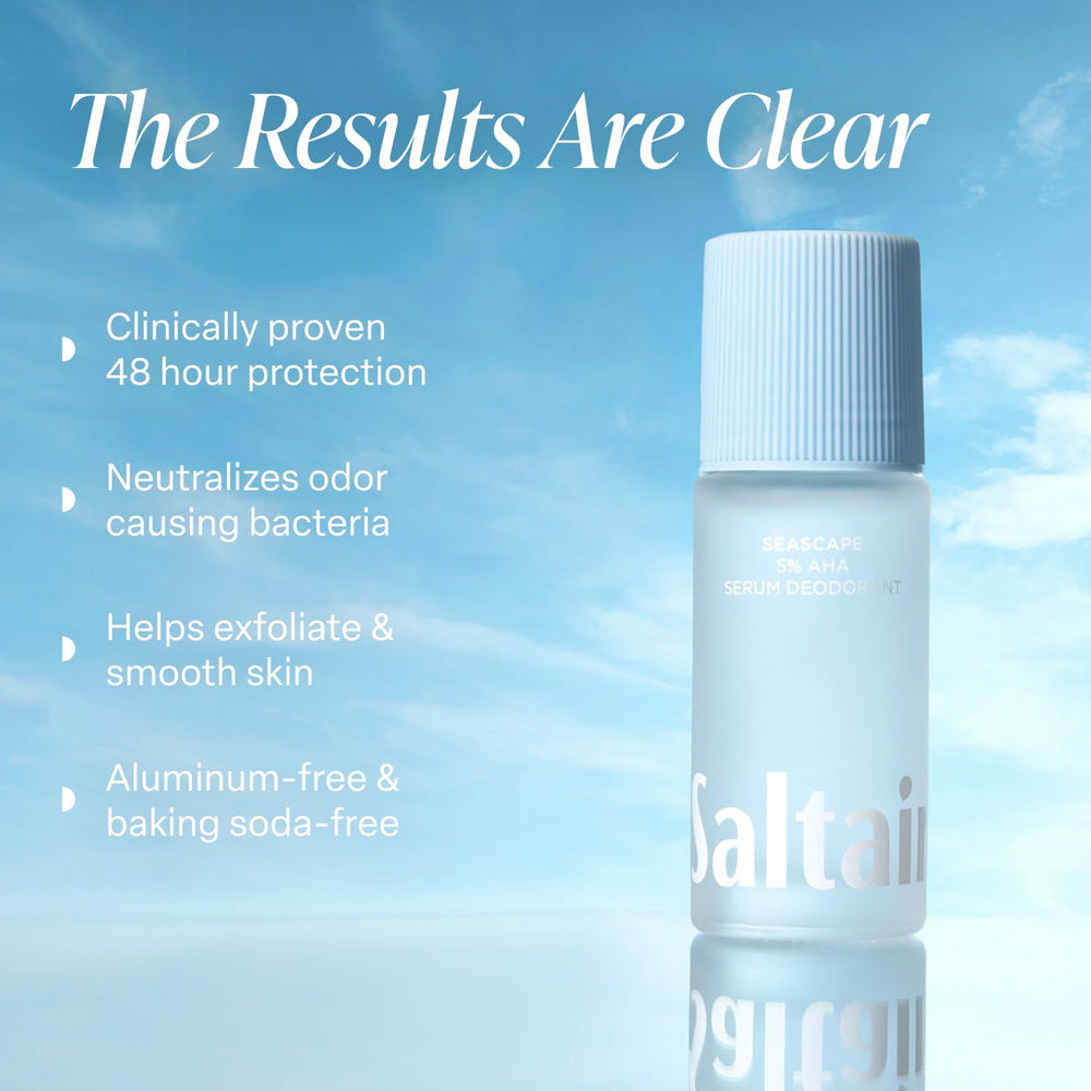 Saltair Serum Deodorant Seascape roller close-up showing smooth glide.
