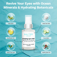 Salted Seas Plumping Eye Cream packaging design highlighting USA-made, clean ocean skincare