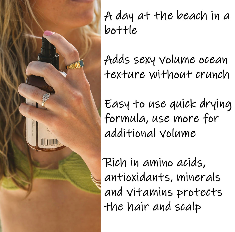 Saltie by 30A Sea Salt Texturizing Spray mist delivering light hold and natural waves.