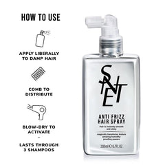Samnyte anti-frizz smoothing spray mist delivers even coverage across strands.