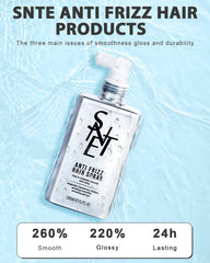Samnyte anti-frizz smoothing spray mist provides heat protection during styling.