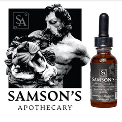 Samson's Apothecary serum in gym bag with non-oily finish.