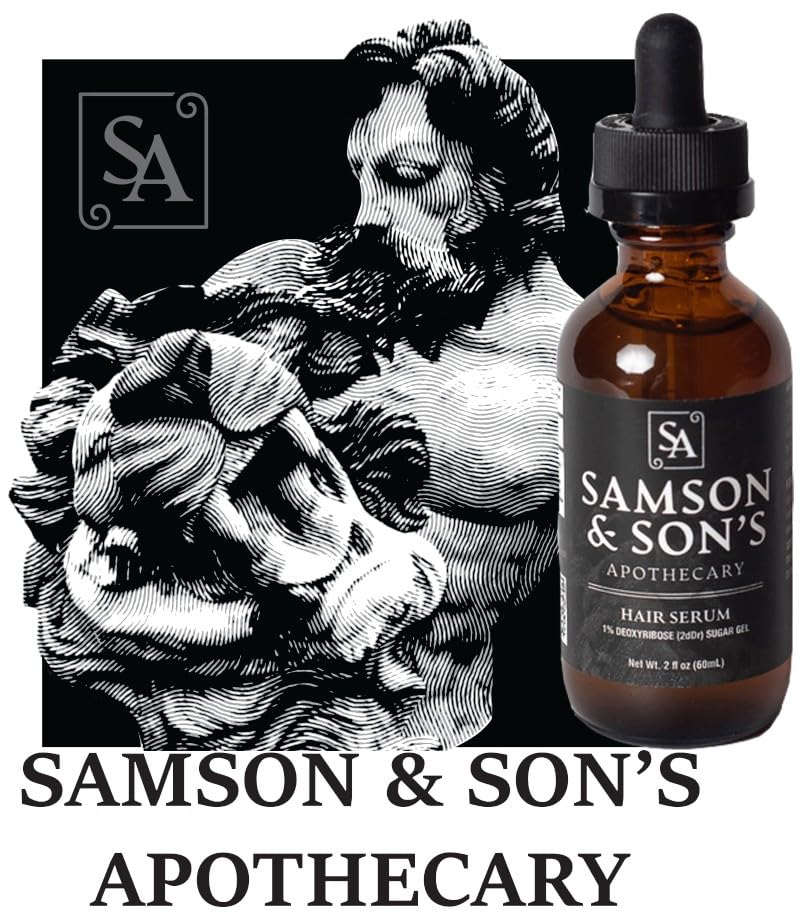 Samson's Apothecary serum texture close-up showing silky consistency.