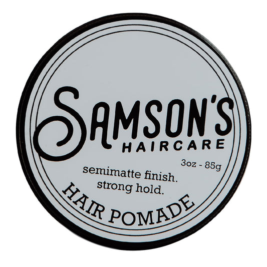 Samson's Haircare Pomade strong hold bottle for all-day style versatility