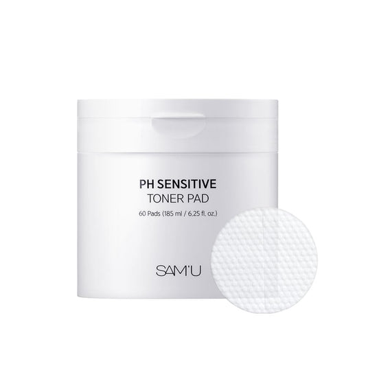 SAM'U PH Sensitive Toner Pad packaging with vegan certification and skin safety