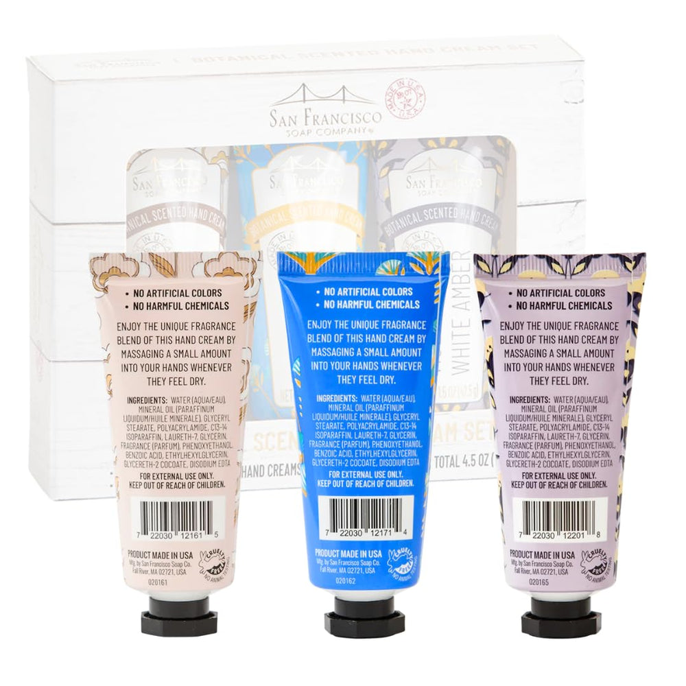 San Francisco Soap Company Botanical Hand Cream Gift Set packaging, ideal for gifting on special occasions.