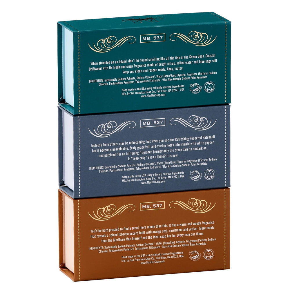 San Francisco Soap Company Man Bar Peppered Patchouli close-up with bold fragrance notes.