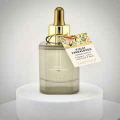 Violet Sandalwood packaging showcases elegant, modern design.