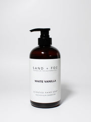 Sand + Fog White Vanilla bottle closeup showing nourishing hand care