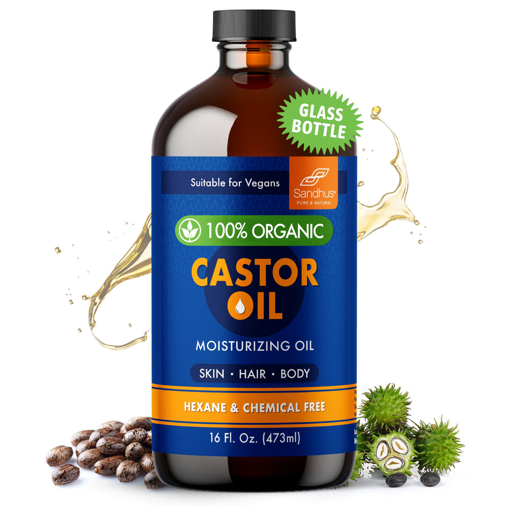 Sandhu's organic castor oil bottle pour for precise application and purity