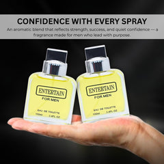Sandora Fragrances Entertain for Men duo packaging and two bottles for gifting and rotation.
