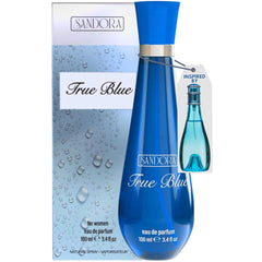 Sandora Fragrances True Blue Woman bottle close-up highlighting fresh citrus notes