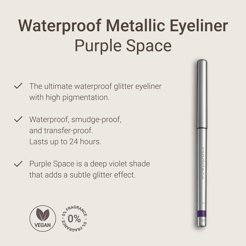 Sandstone Scandinavia eyeliner pencil demonstrates a smooth glide in Purple Space.
