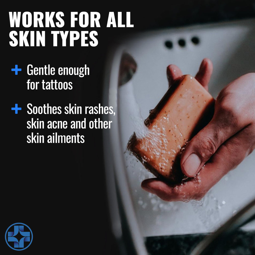 Saniderm Face & Body Bar citrus lather demonstrates creamy foam for cleansing tattoos