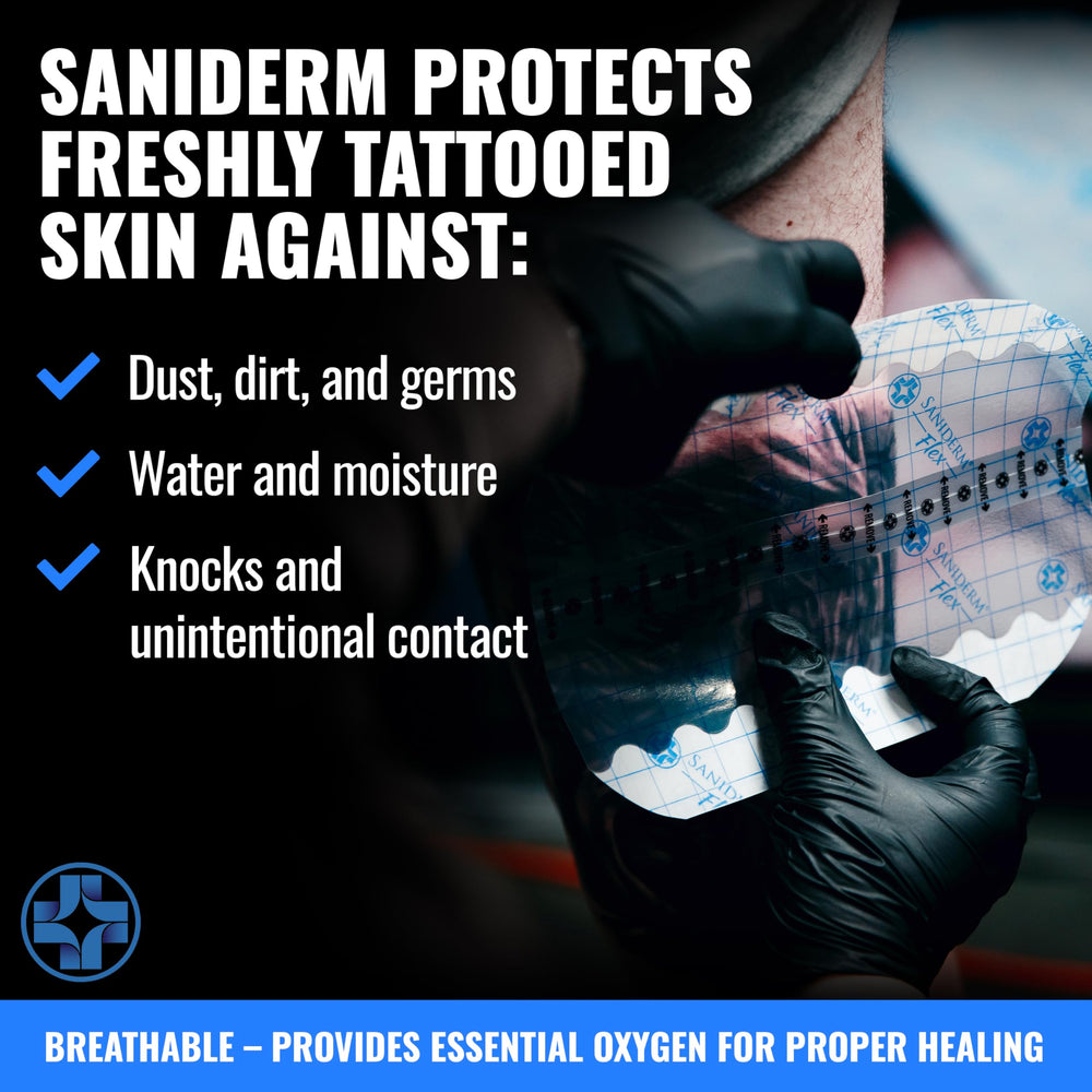 Saniderm Flex polyurethane layer resists tearing during removal.