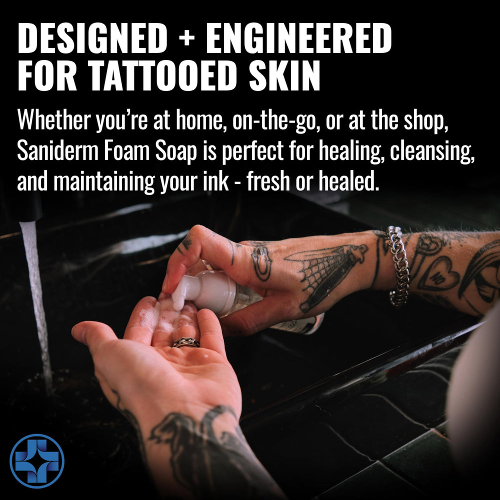 Aloe vera in Saniderm Soap provides soothing hydration for tattoos.
