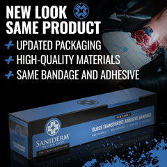 Saniderm waterproof bandage protects a fresh tattoo while showering.