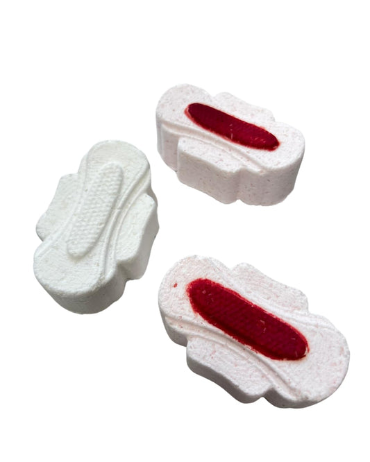 Sanitary Pad Bath Bomb Bloody Pad two-pack hero image for spa-like relaxation.