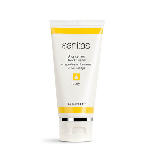 Sanitas Brightening Hand Cream bottle with vitamin C formula for daily care.