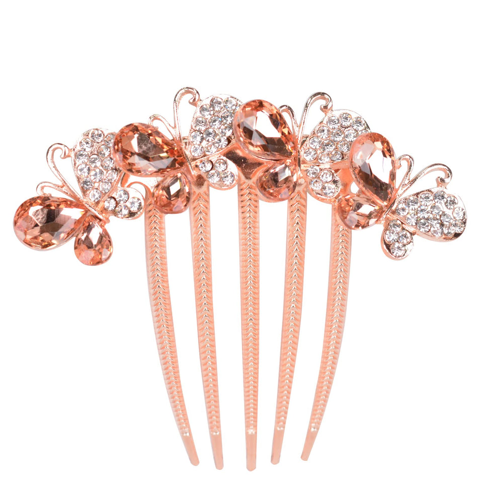 Sankuwen flower rhinestones hair comb front view adds elegant sparkle for weddings