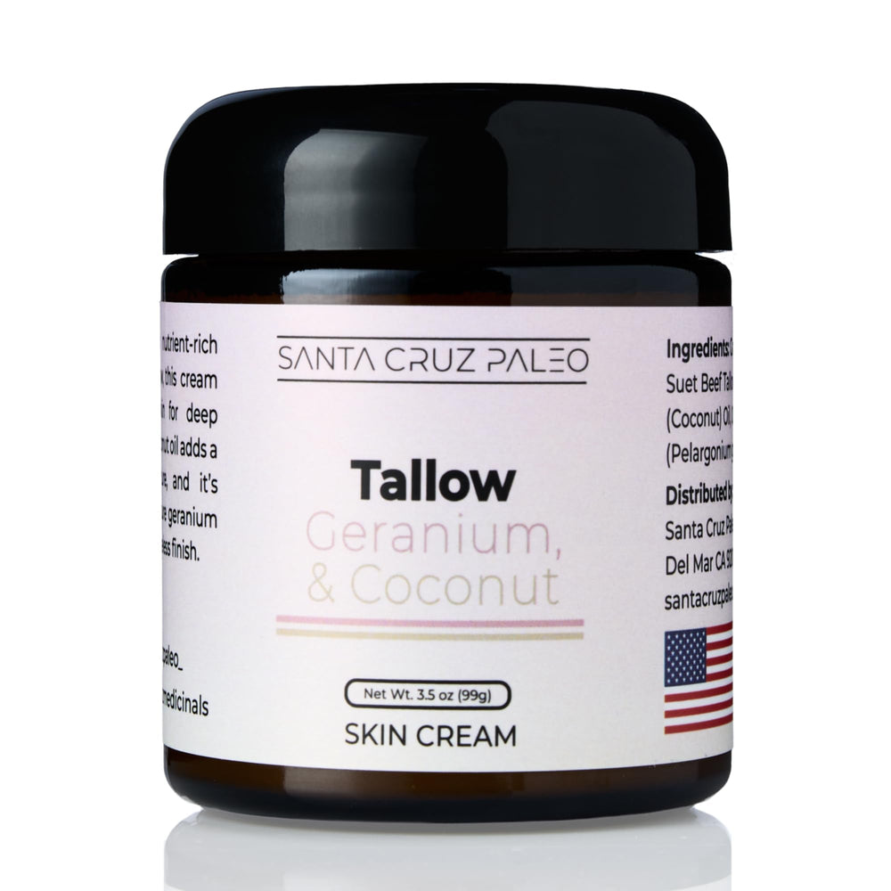 Santa Cruz Paleo geranium and coconut moisturizer jar for deep hydration.