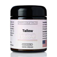 Santa Cruz Paleo geranium and coconut moisturizer jar for deep hydration.