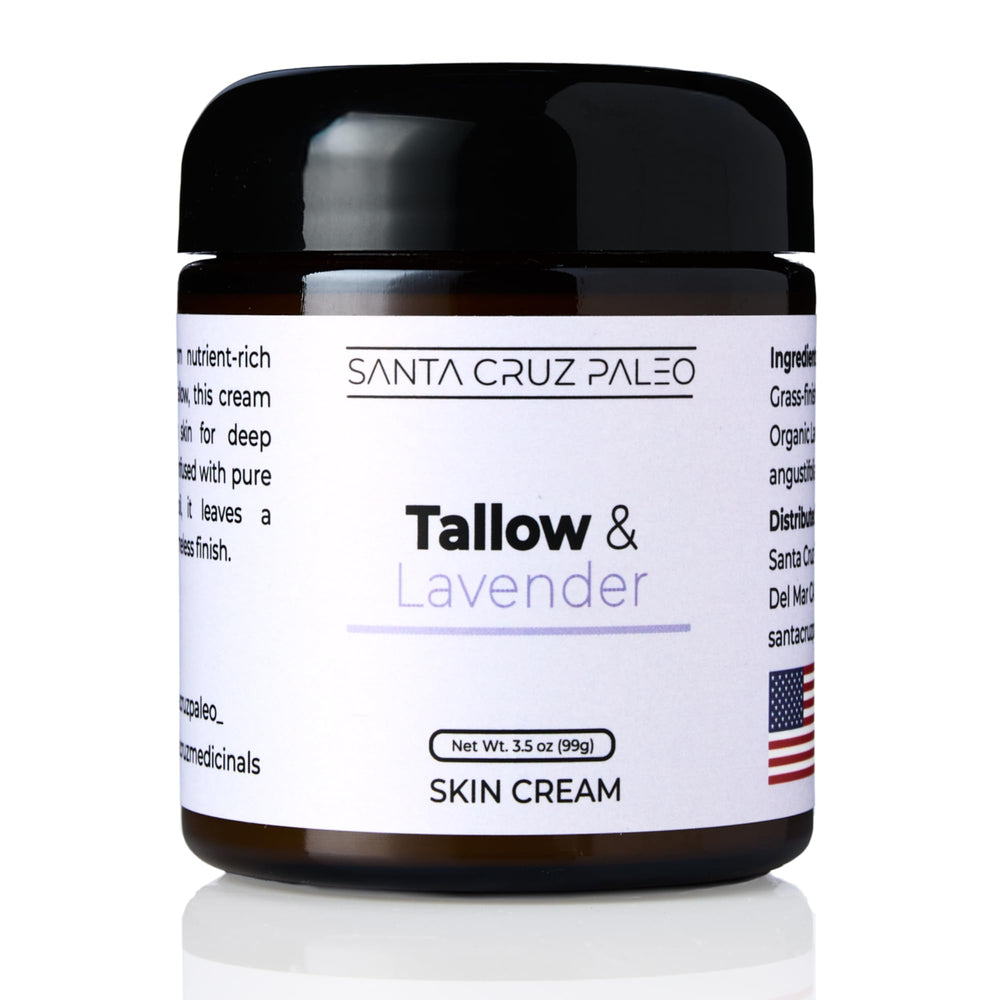 Santa Cruz Paleo lavender tallow cream jar for gentle daily hydration.