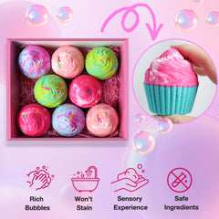 Santrela Green Apple scented bath bomb promotes a cheerful mood during soak.