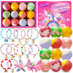 Santrela bath bombs with surprise bracelets inside, perfect for playful bath time.
