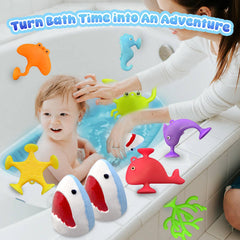 Santrela Shark Bath Bombs reveal smiling or jaw opening faces during fizz.