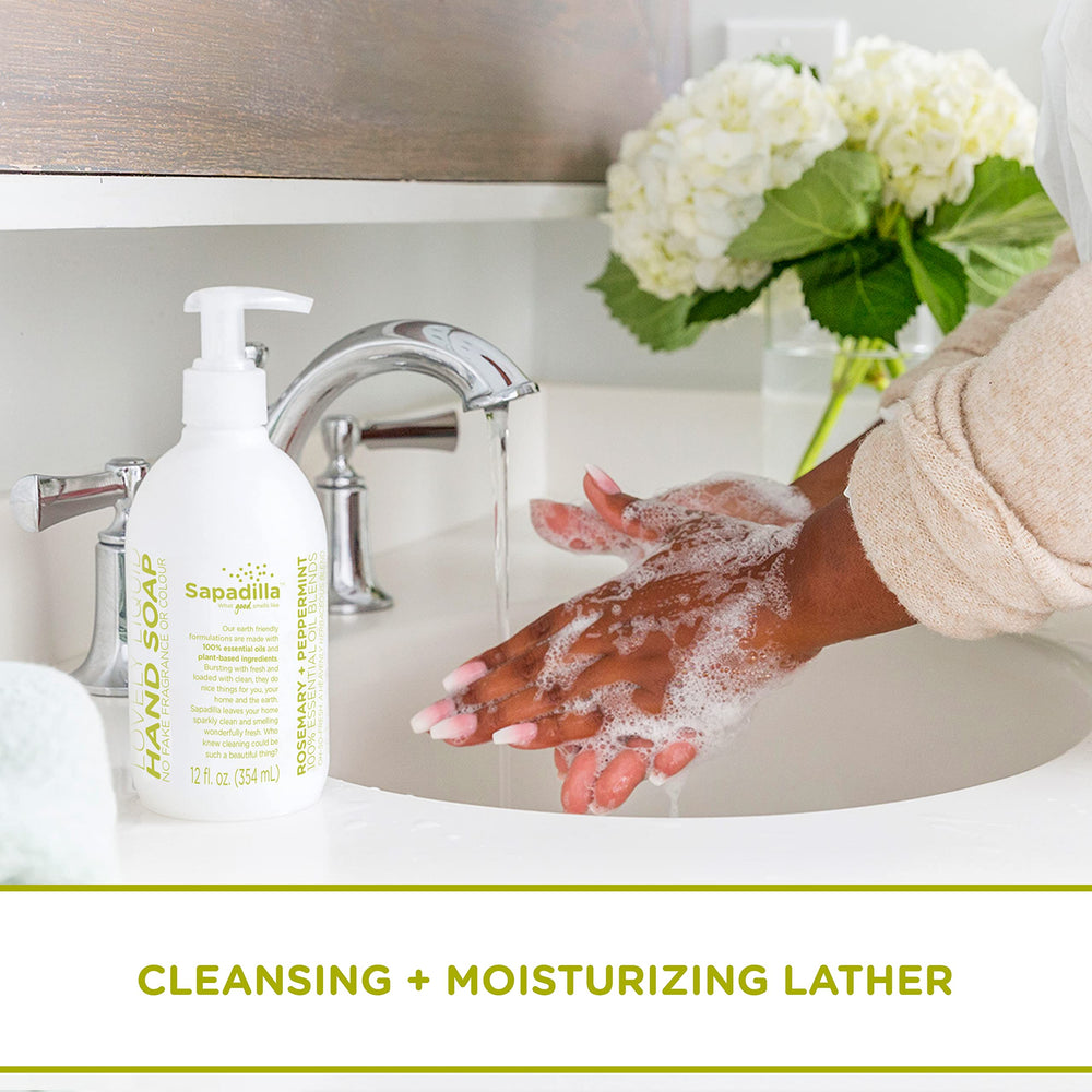 Sapadilla plant-based formula bottle in kitchen setting suggesting gentle cleansing and moisture