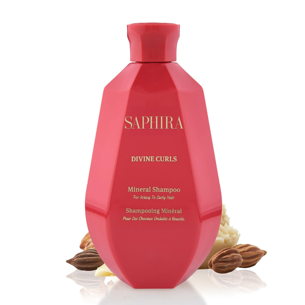Saphira Divine Curls Shampoo bottle front view shows ready-to-use curls