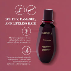 Saphira Healing Repair Conditioner bottle with pump demonstrates convenient, mess-free application