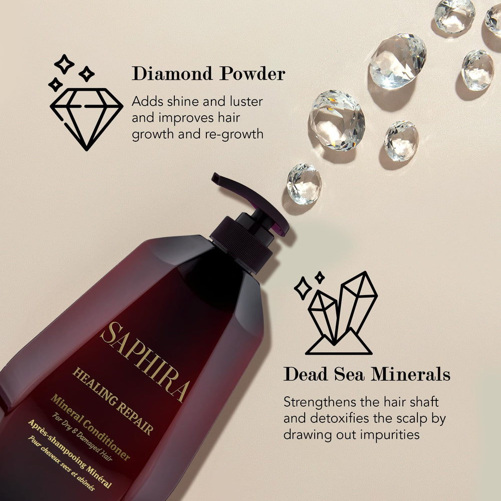 Saphira Healing Repair Conditioner dispense pump demonstrates convenient application.