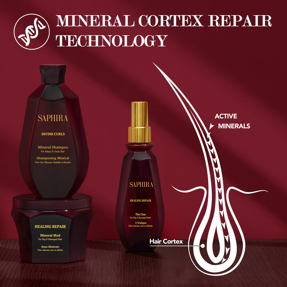 Saphira Healing Repair Kit mineral mud texture close-up highlights creamy clay.
