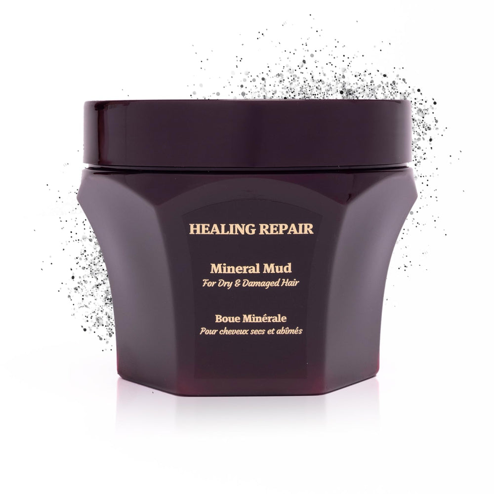 Saphira Healing Repair Mineral Mud jar close-up shows rich texture for luxurious application.