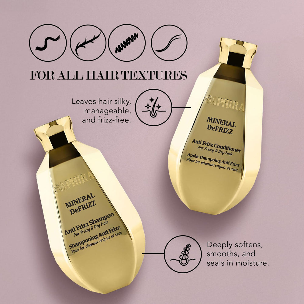 Saphira Mineral DeFrizz Conditioner bottle for sleek hair